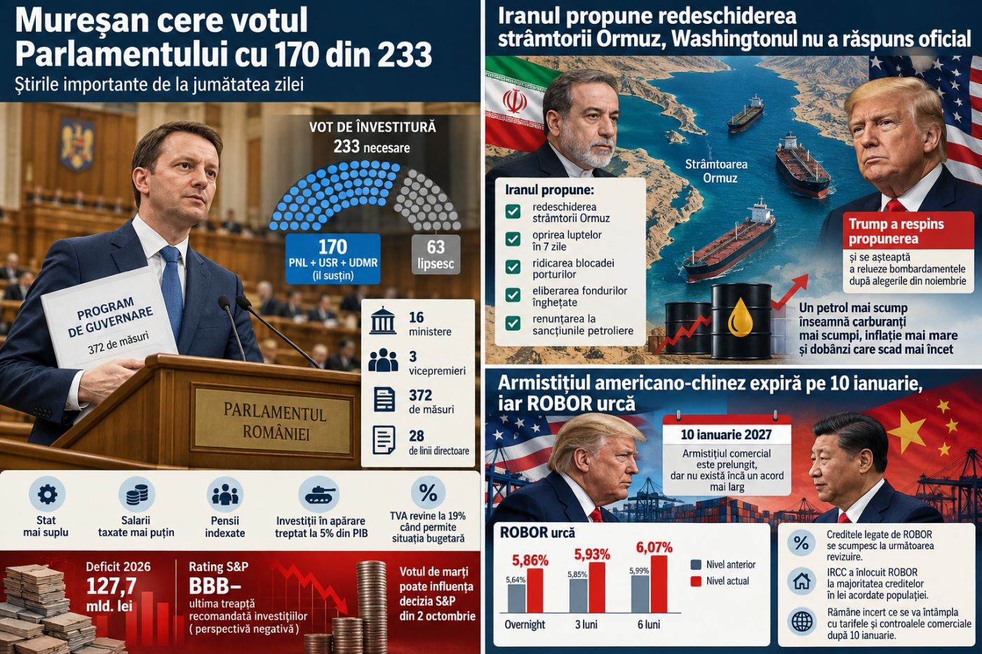 Mureşan cere votul Parlamentului cu 170 de voturi din 233 - stirile importante de la jumatatea zilei
